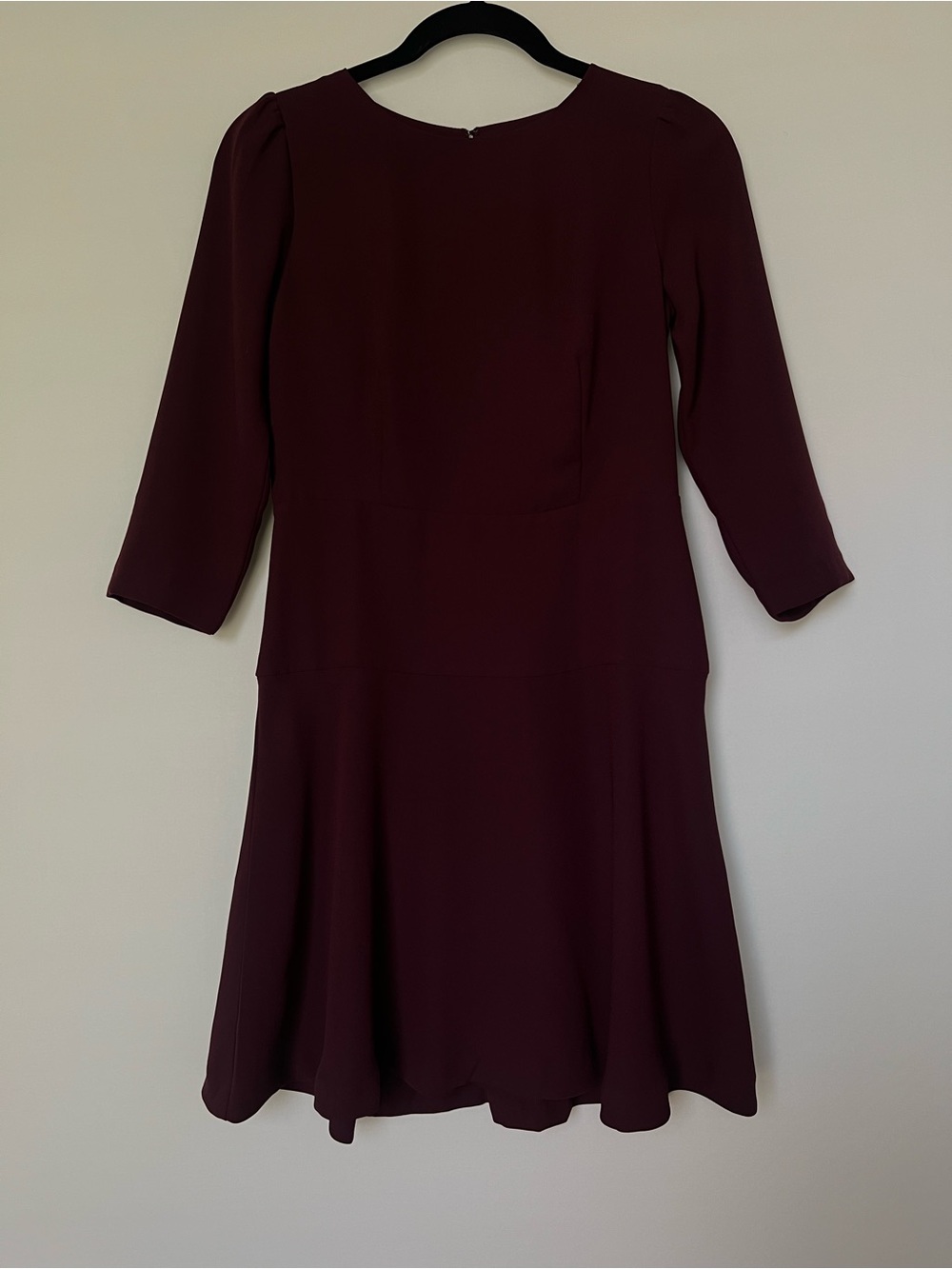 Ann Taylor Mauve Purple 3/4 Sleeve Crew Neck Seamed Ponte Fit Flare Dress 0P